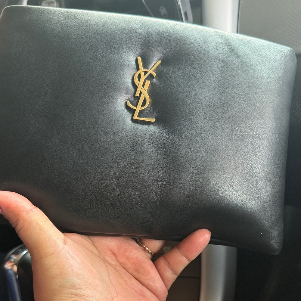 Saint Laurent Black Leather Bag with Gold Accents